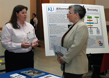 Associate Professor Susan Williams, left, discusses the biodiesel project at the 2007 KU in the Capitol in Topeka