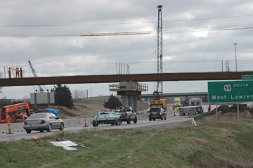 A construction site over Interstate 70 near Lawrence is providing fresh data for research into construction zone efficiency