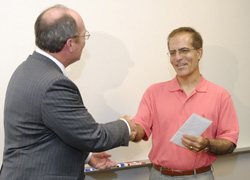 Professor Hossein Saiedian learns he is a 2008 Kemper Fellow during his class on the Edwards Campus.