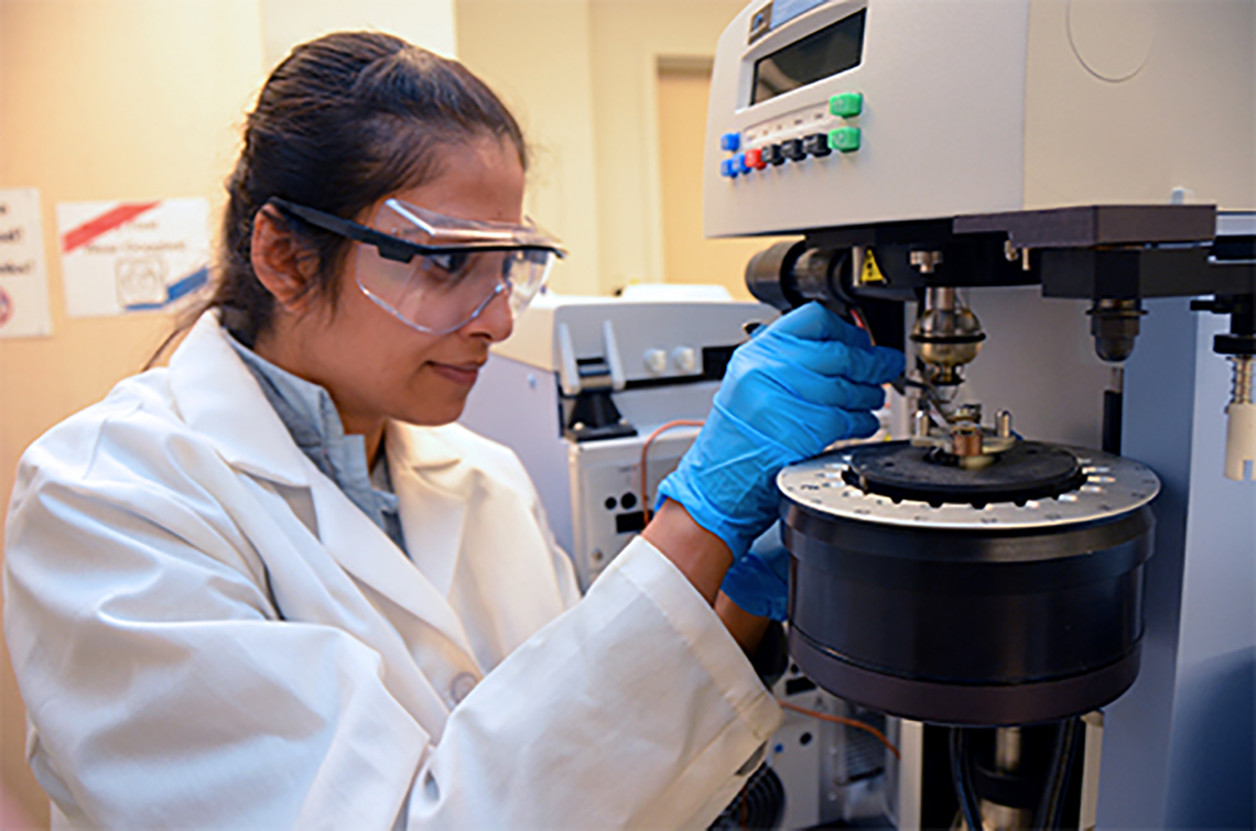 A student working in the lab