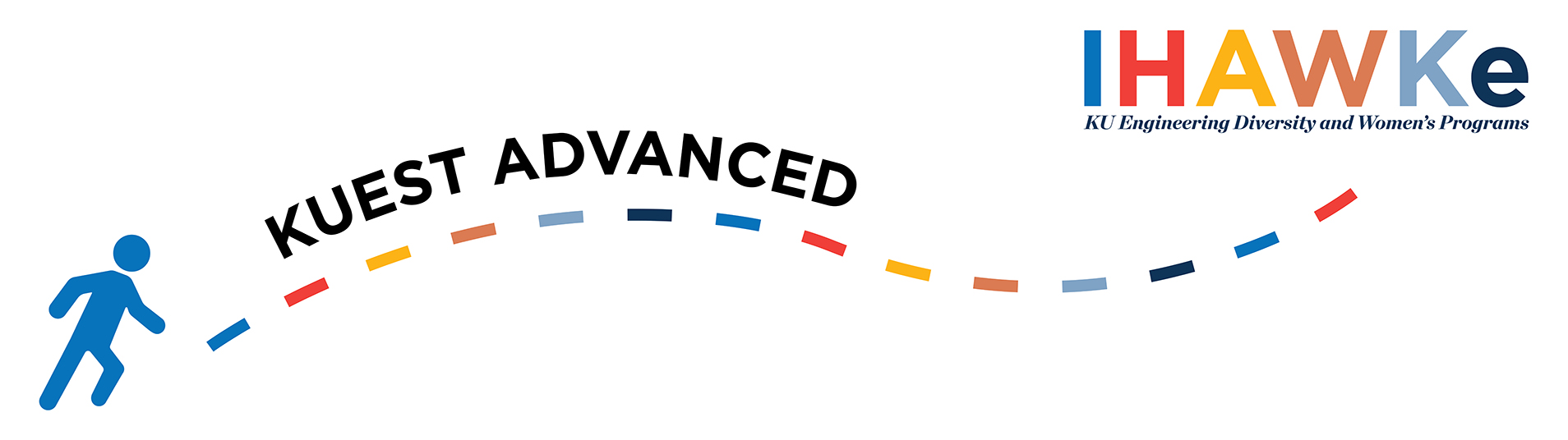 KUEST Advanced logo with a person traversing a path of KUEST advanced to IHAWKe