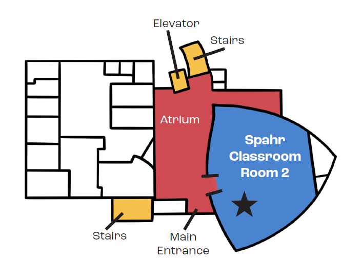 Map of the ground floor of Eaton Hall with the Spahr Classroom in Room 2