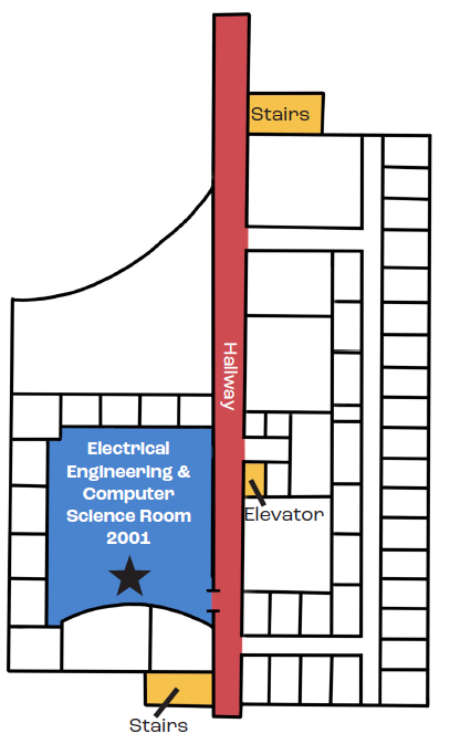 Map of the second floor of Eaton Hall with the Electrical Engineering & Computer Science Room 2001
