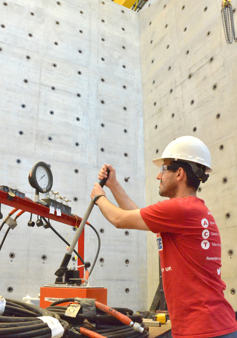 Student in the structural testing center