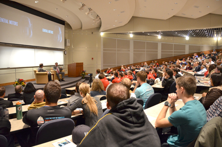 Reuss spoke to a packed crowd at the Spahr Engineering Classroom.