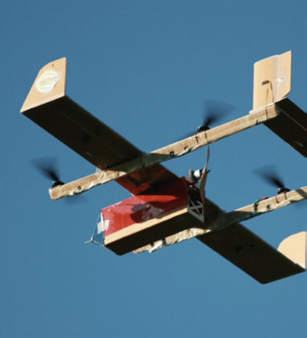 a boxy drone with propellers