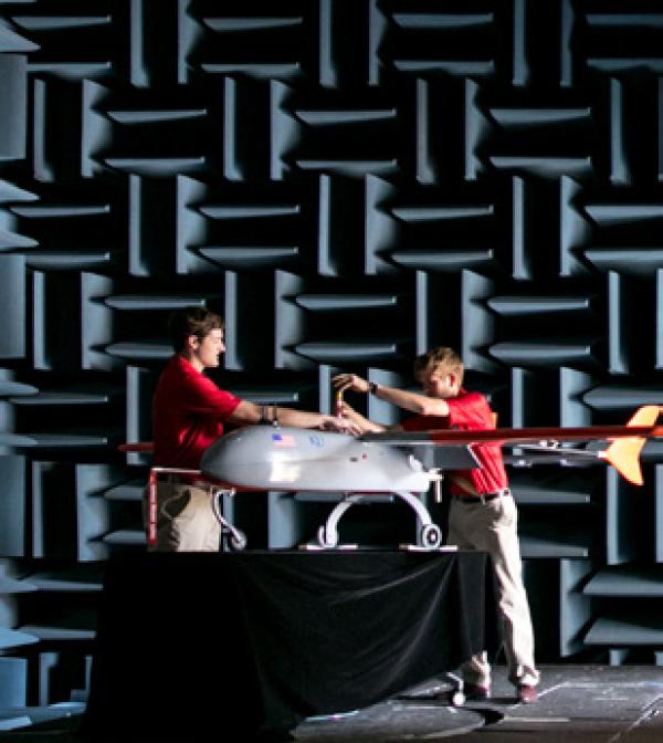 working with a drone in an anechoic chamber